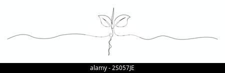 Eine einfache, handgezeichnete einzeilige Kunst eines wachsenden Keims, perfekt für umweltfreundliche, botanische und von der Natur inspirierte Designs. Stock Vektor