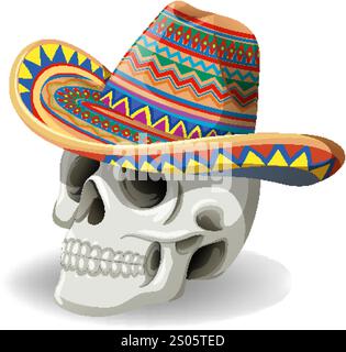 Farbenfroher Sombrero auf einem weißen Schädel Stock Vektor