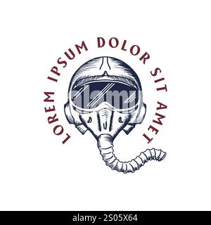 Vintage Retro Jet Fighter Pilot Flieger Sonnenbrille Helm Illustration Logo Design Vektor Stock Vektor
