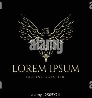 Spreizflügel Eagle Hawk Falke Baum Zweig Illustration Logo Design Vektor Stock Vektor