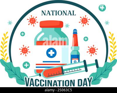 Die Illustration des nationalen Impftages wurde am 16. März gefeiert und zeigt eine Impfspritze, um eine starke Immunität und Gesundheitsfürsorge im Hintergrund zu fördern Stock Vektor