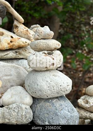 Ein Haufen von Felsen und Korallen, die fest übereinander positioniert sind und ihre einzigartigen Formationen und natürliche Schönheit auf atemberaubende Weise zeigen Stockfoto