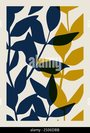 Abstraktes Blumenblatt-Poster. Minimalistisches Blumendesign mit naivem Kunstdruck. Modernes Design für Poster Stock Vektor