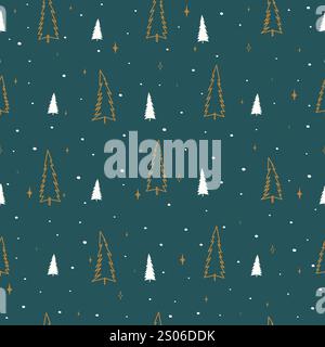 Weihnachten nahtlose Vektormuster mit dekorativen Tannen. Ein nahtloses Muster mit Weihnachtsbäumen Stock Vektor