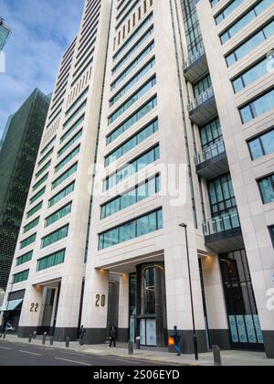 20 und 22, 20-22 Ropemaker Street, ein neues 27-stöckiges Bürogebäude in Moorgate City in London, Großbritannien Stockfoto