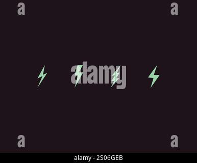 Blitzflache Symbole gesetzt. Blitz-Silhouette. Hellgrüne Gewitter auf braunem Hintergrund. Vektor Stock Vektor
