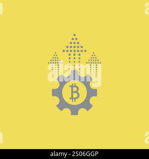 Bitcoin-Symbol. BTC-Wachstumskonzept. Graues Zahnradsymbol mit Bitcoin-Symbol. Vektorabbildung Stock Vektor