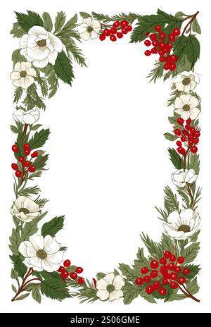 Wunderschöner botanischer Kunstrahmen mit Winterblumen Stock Vektor