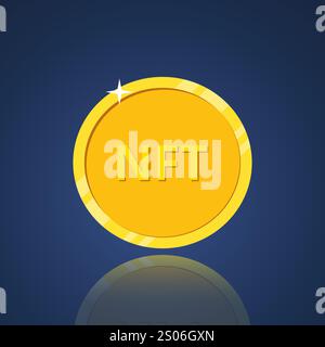 NFT nicht fungibles Token. Nicht erneuerbares Token. Krypto-Kunst. Goldene NFT-Münzfigur. Vektorabbildung Stock Vektor