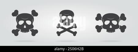 Set aus Schädelsymbol mit Kreuzknochen. Gefahrensymbol des Skeletts auf grauem Hintergrund. Kreuzknochensymbol. Vektor Stock Vektor