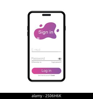 Webvorlage und Elemente für Registrierung und Autorisierung auf realistischem Smartphone. Anmeldungsformular-Seite. Vektor Stock Vektor