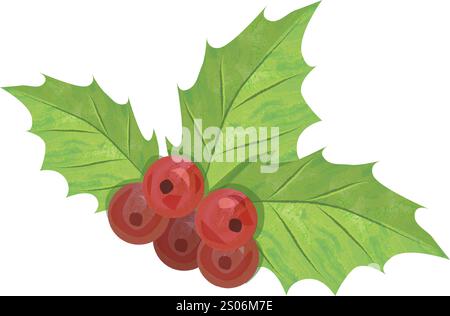 ILLUSTRATION DER WEIHNACHTSMISTEL. Leuchtendes Rot und Grün. Vektor Stock Vektor