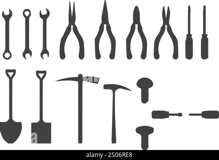 Vektor-Handreparaturwerkzeuge, Ersatzteile Werkzeuge Zeichendesign Stock Vektor