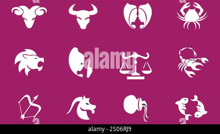 Vektor-Hintergrund mit bunten Tierkreiszeichen und Astrologie-Symbolen Stock Vektor