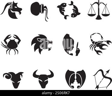 Vektor-Hintergrund mit bunten Tierkreiszeichen und Astrologie-Symbolen Stock Vektor