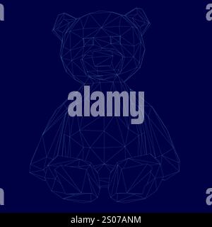 Blaues Bärendrahtmodell. Der Bär sitzt auf blauem Hintergrund Stock Vektor
