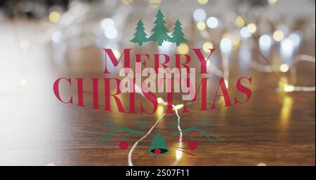 Bild des weihnachtsgrüßtextes über den Lichtern der weihnachtsfee Stockfoto