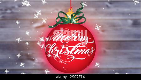 Bild von weihnachtsgrüßen Text über weihnachtsdekorationen Stockfoto