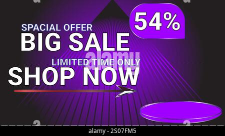 54 % Sonderangebot großer Sonderangebot nur für begrenzte Zeit Shop jetzt Vorlagenbanner mit Neonlila Farbmotiv Stock Vektor