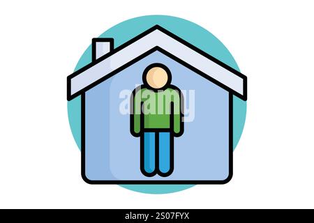 Schutzhütte-Symbol. Symbolstil für farbige Umrisse. Haus mit Menschen. Symbol für Spenden und Wohltätigkeitsorganisationen. Vektorillustration für Spendenelemente Stock Vektor