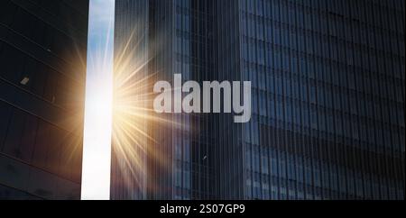 Reflexion in einem modernen Finanzraum . Business Wolkenkratzer im Finanzdistrikt . Wirtschafts-, Bank-, Wirtschafts- und Finanzkonzept. Ein Fragment Stockfoto