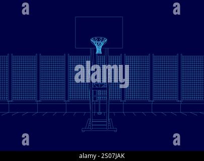 Basketballfeld mit Basketball im Basketball. Das Gericht ist leer Stock Vektor