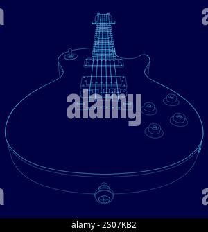 Die Gitarre ist blau dargestellt. Die Gitarre ist im Vintage-Stil gehalten und hat einen blauen Korpus Stock Vektor