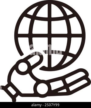 Illustration des Roboters Hand- und Weltvektorsymbols Stock Vektor