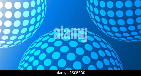 Weiße und blaue Big Spots, strukturierte 3D-Kugeln, Kugeln mit runden beleuchteten Oberflächen, geometrisches Muster, futuristische, minimalistische Mehrzweckskala in Blau Stock Vektor