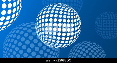Weiße und blaue Big Spots, strukturierte 3D-Kugeln, Kugeln mit runden beleuchteten Oberflächen, geometrisches Muster, futuristische, minimalistische Mehrzweckskala in Blau Stock Vektor