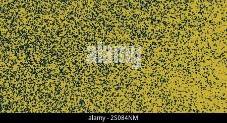 Abstraktes gelbes und schwarzes Punktmuster - zufällig platzierte Punkte, Kreise verschiedener Größen, Retro-Stil-Textur, Vektordesign auf dunklem Hintergrund Stock Vektor