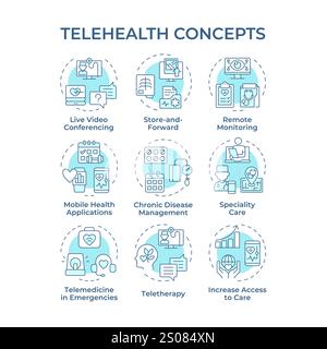 Telehealth-Symbole in sanftem Blau Stock Vektor