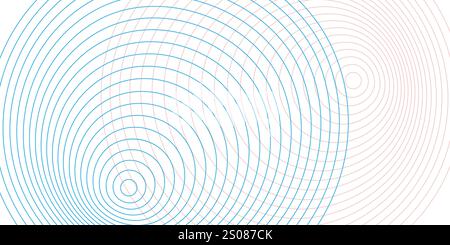 Lichtmuster konzentrischer Spiralen, die sich allmählich ausdehnen. Blaue und braune kreisförmige Linien vor weißem Hintergrund, die ein Gefühl von Tiefe und Tiefe erzeugen Stock Vektor