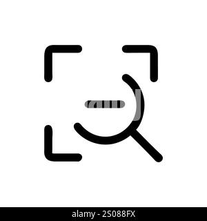 Einfaches Vektorsymbol eines Vergrößerungsglases in einem Fokusrahmen, das Vergrößerungsglas zeigt Textlinien in einem Dokumentsymbol. Stock Vektor