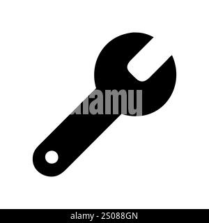 Schlüsselsymbol, Logo, einfaches Symbol für schwarzen Schraubenschlüssel für Reparatur und Wartung. Stock Vektor