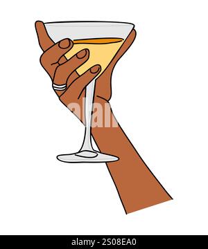 Hand hält ein Glas Champagner, Wein, Cocktail Stock Vektor