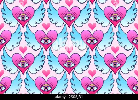 Nahtloses Muster mit Herzen mit Augen Stock Vektor