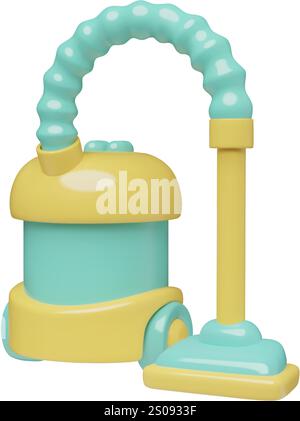 Staubsauger niedliches 3D-Vektor-Symbol der realistischen Abbildung des Reinigungsgeräts isoliert auf weiß Stock Vektor