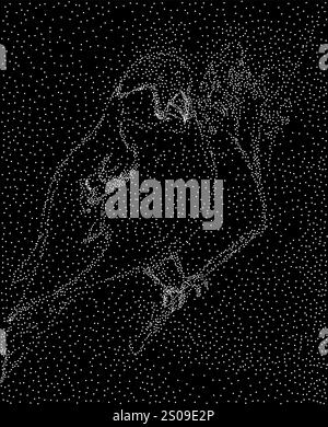 Bullfinch auf einem Zweig aus Punkten, der eine moderne und kreative Interpretation zeigt. Die Punktkunst-Technik ist ideal für naturbelassene Designs Stock Vektor