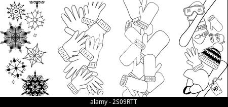 Einstellen. Grafische Linie Ski Ausrüstung Vektor-Symbol für Web-Design isoliert auf transparentem Hintergrund Stock Vektor