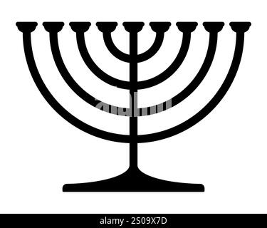 Hanukkah Menora, schwarz-weiße Vektor-Silhouette Illustration von Hanukkiah neun-verzweigten Kerzenleuchtern Stock Vektor