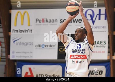 Oostende, Belgien. Dezember 2024. Mechelens Aundre Hyatt wurde während eines Basketballspiels zwischen Kangoeroes Mechelen und Limburg United am Donnerstag, 26. Dezember 2024 in Mechelen, am 17. Tag der Basketballmeisterschaft der belgischen/niederländischen 1. Liga, in Mechelen gezeigt. BELGA FOTO JILL DELSAUX Credit: Belga News Agency/Alamy Live News Stockfoto