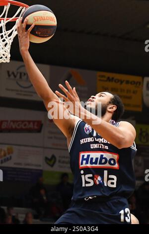 Oostende, Belgien. Dezember 2024. Jaren Holmes aus Limburg wurde während eines Basketballspiels zwischen Kangoeroes Mechelen und Limburg United am Donnerstag, den 26. Dezember 2024 in Mechelen am 17. Tag der Basketballmeisterschaft der belgischen/niederländischen 1. Liga gezeigt. BELGA FOTO JILL DELSAUX Credit: Belga News Agency/Alamy Live News Stockfoto