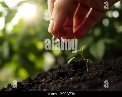 Anbau von Kulturpflanzen auf fruchtbarem Boden und Bewässerung von Pflanzen, einschließlich der Darstellung von Stadien des Pflanzenwachstums, Anbaukonzepte und Investitionen für Landwirte. Stockfoto