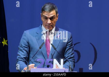 Sanchez eröffnet anlässlich des Internationalen Tages zur Beseitigung der Gewalt gegen Frauen eine Veranstaltung zur Gleichstellung mit Pedro Sanchez Wo: Madrid, Spanien Wann: 25. November 2024 Credit: Oscar Gonzalez/WENN Stockfoto