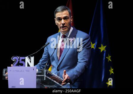 Sanchez eröffnet anlässlich des Internationalen Tages zur Beseitigung der Gewalt gegen Frauen eine Veranstaltung zur Gleichstellung mit Pedro Sanchez Wo: Madrid, Spanien Wann: 25. November 2024 Credit: Oscar Gonzalez/WENN Stockfoto