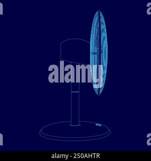 Blauer Lüfter wird auf blauem Hintergrund angezeigt. Der Lüfter ist ausgeschaltet und wird nicht verwendet Stock Vektor