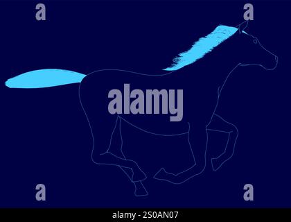 Das Pferd läuft am Himmel mit einem blauen Schwanz. Das Pferd ist der Hauptfokus des Bildes Stock Vektor