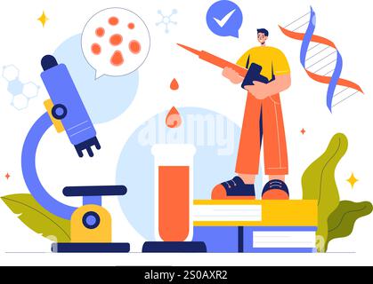 Biologie-Vektor-Illustration mit DNA-Gen-Molekül, Virus, genetische Biotechnologie, Chemie, Genom, und Wissenschaft in einem flachen Hintergrund Stock Vektor