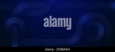 Abstrakt futuristisch leuchtende kreisförmige geometrische Linien auf dunkelblauem Hintergrund. Moderne Technologien Konzept, Banner, Poster oder Cover. Vektorillustratio Stock Vektor